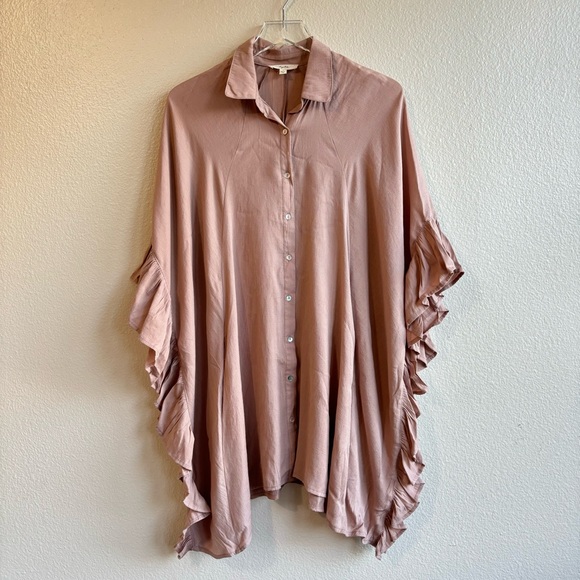 Kyemi Tunic blush neutral ruffle button loose L blouse top Pink oversized boho - Picture 2 of 13